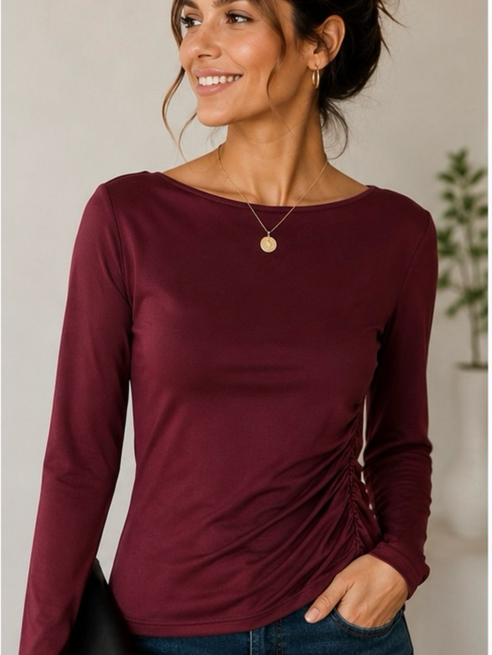 Gaze Burgundy Red Asymmetrical Ruched Top | Luxury| Elegant Minimalist